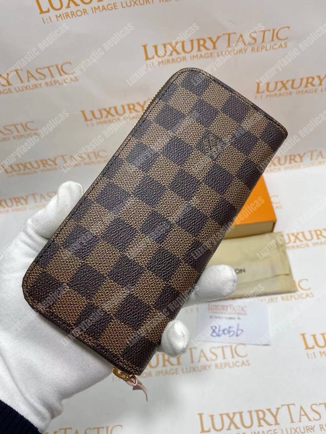 LV Clemence Wallet Damier Ebene Rose Ballerine