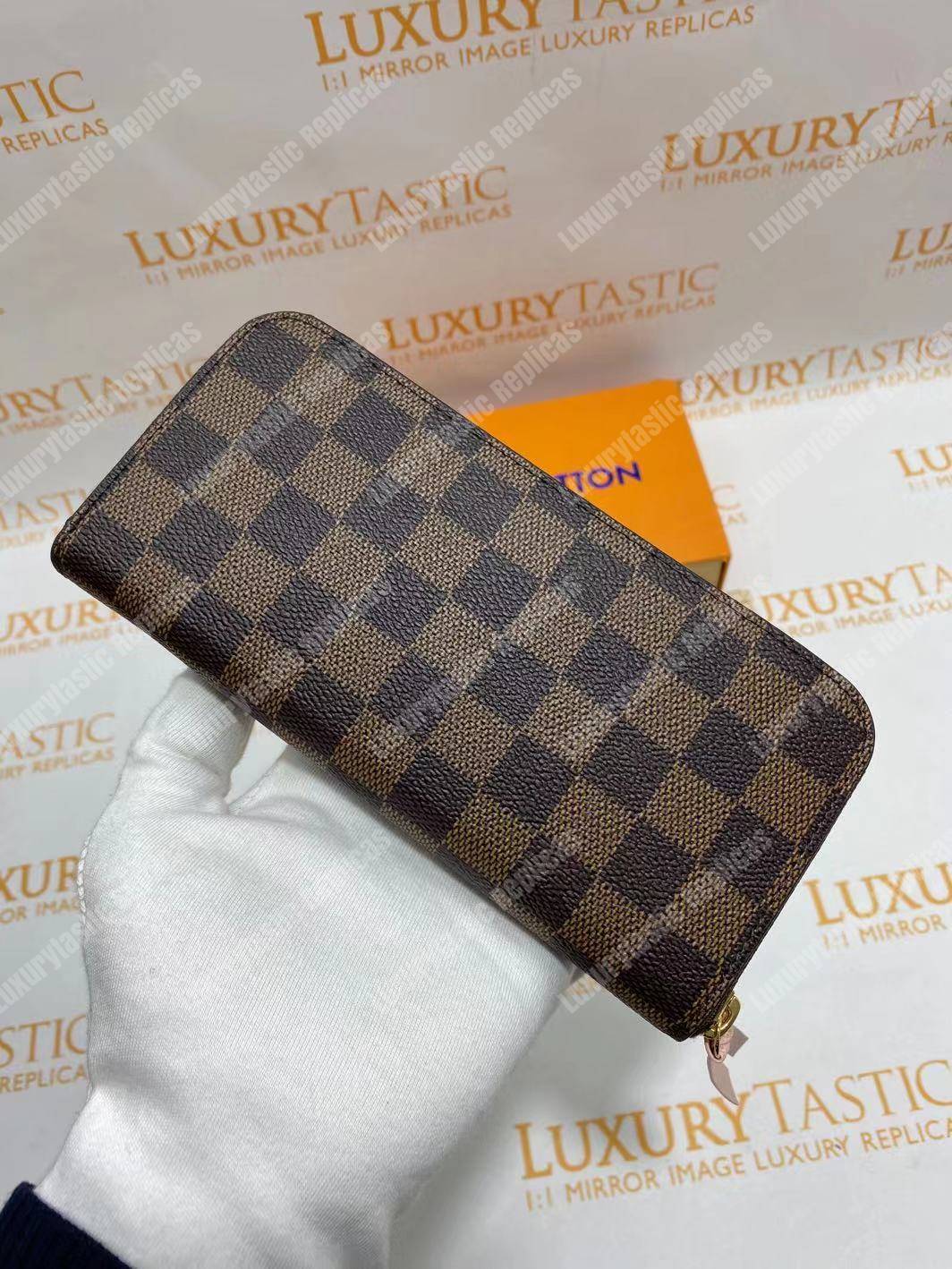 LV Clemence Wallet Damier Ebene Rose Ballerine
