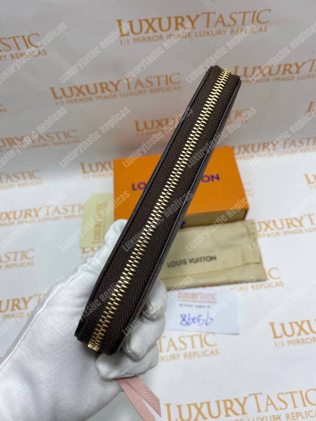 LV Clemence Wallet Damier Ebene Rose Ballerine