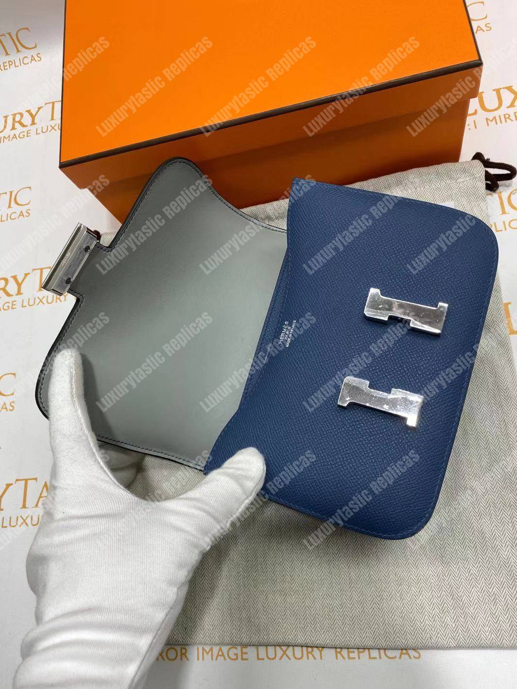 H**mes constance 18 bag epsom blue agate swift gris moutte palladium hardware