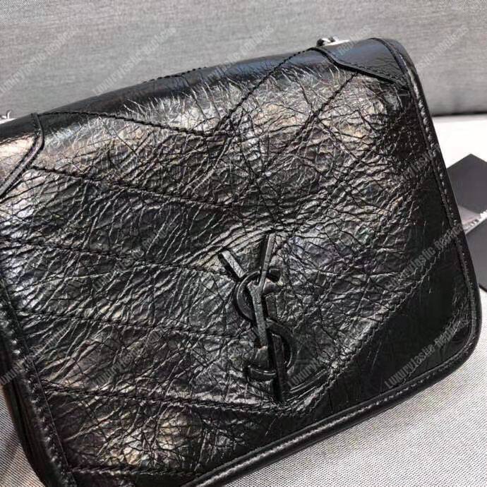 Saint Laurent Niki Chain Wallet in Crinkled Vintage Leather Black