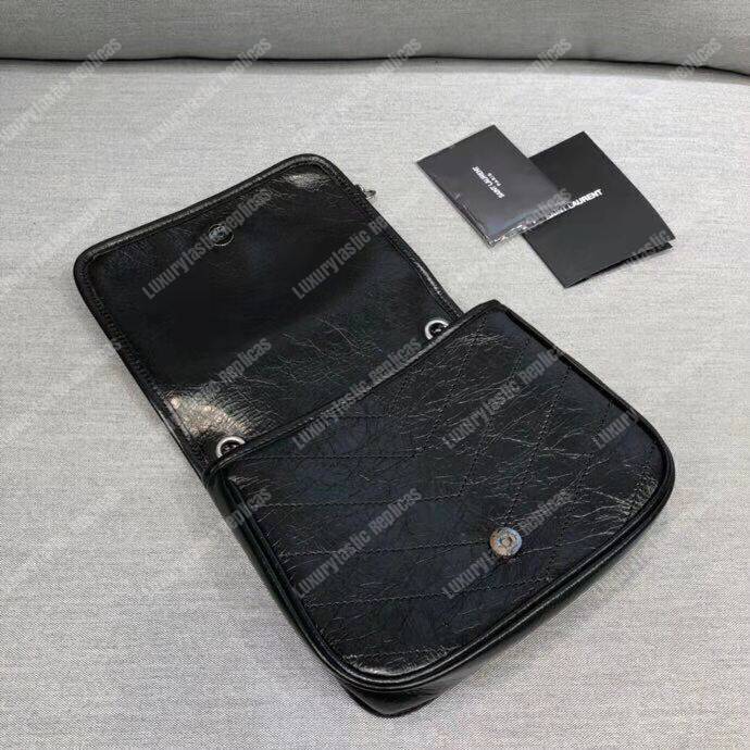 Saint Laurent Niki Chain Wallet in Crinkled Vintage Leather Black