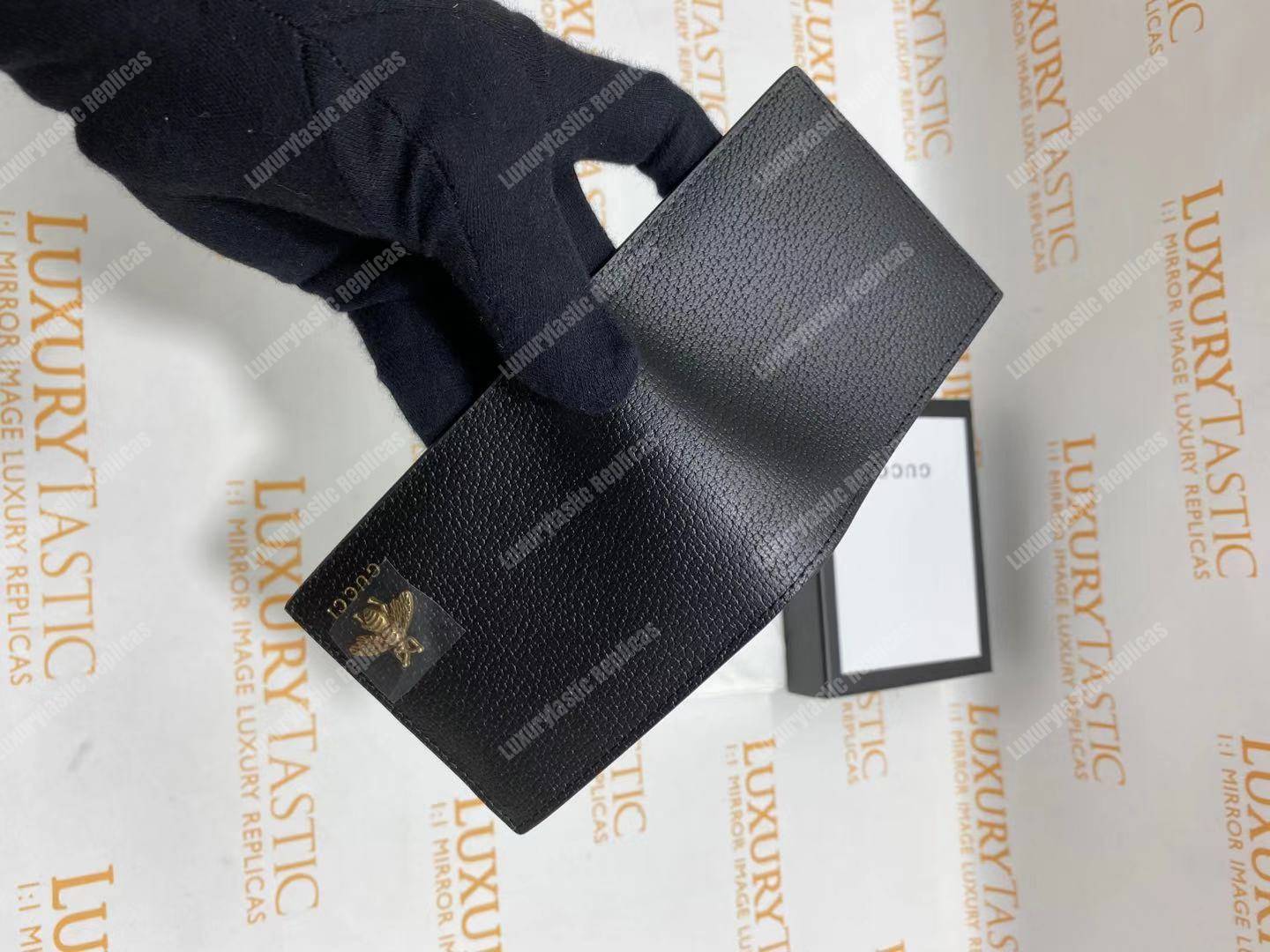 G*u*i animalier leather wallet bee metal detail black
