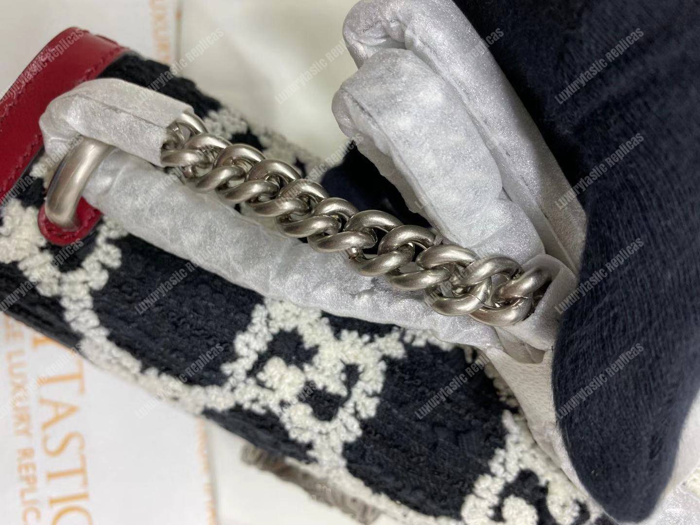 G*u*i dionysus gg tweed small shoulder bag black/white