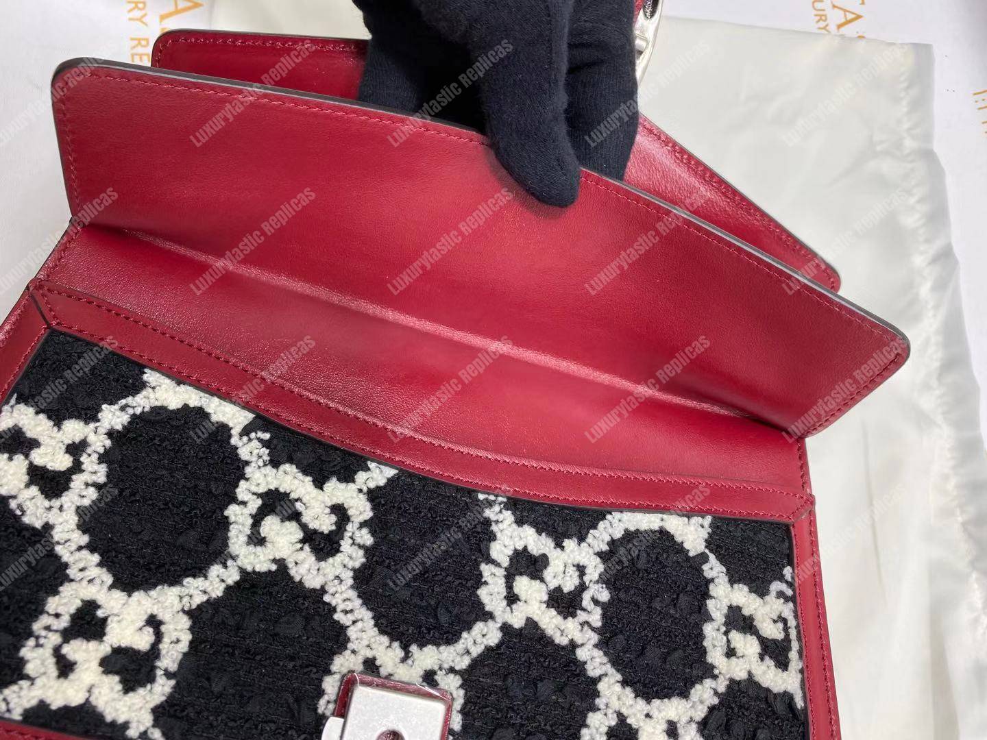 G*u*i dionysus gg tweed small shoulder bag black/white