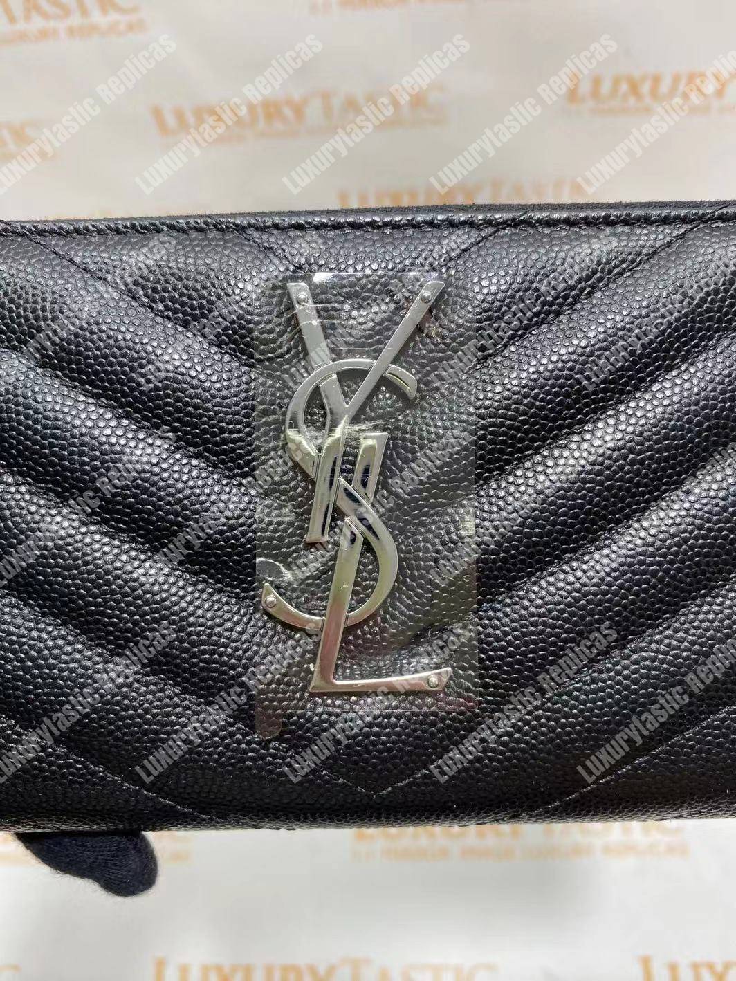 Saint Laurent Monogram Zip Around Wallet Black Grain De Poudre