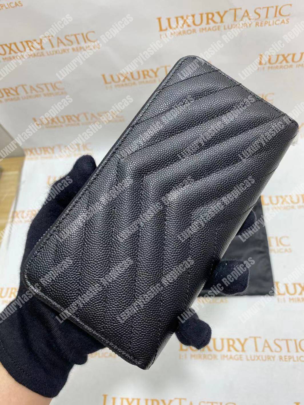 Saint Laurent Monogram Zip Around Wallet Black Grain De Poudre