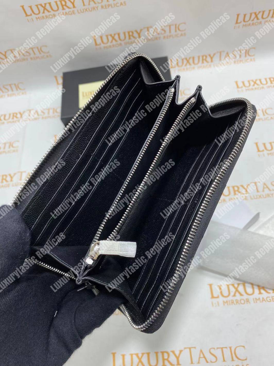 Saint Laurent Monogram Zip Around Wallet Black Grain De Poudre