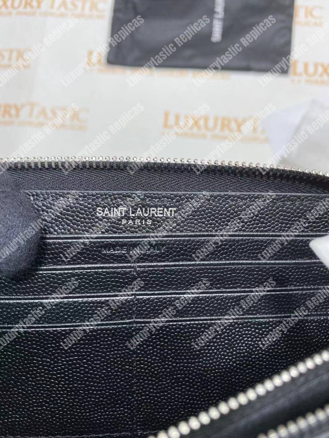 Saint Laurent Monogram Zip Around Wallet Black Grain De Poudre