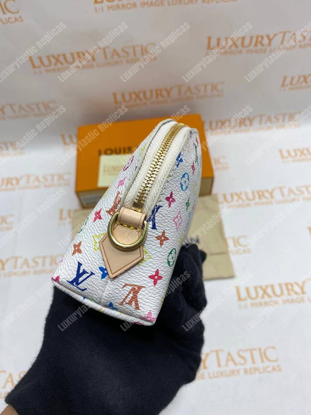 LV Multicolor Cosmetic Pouch GM White