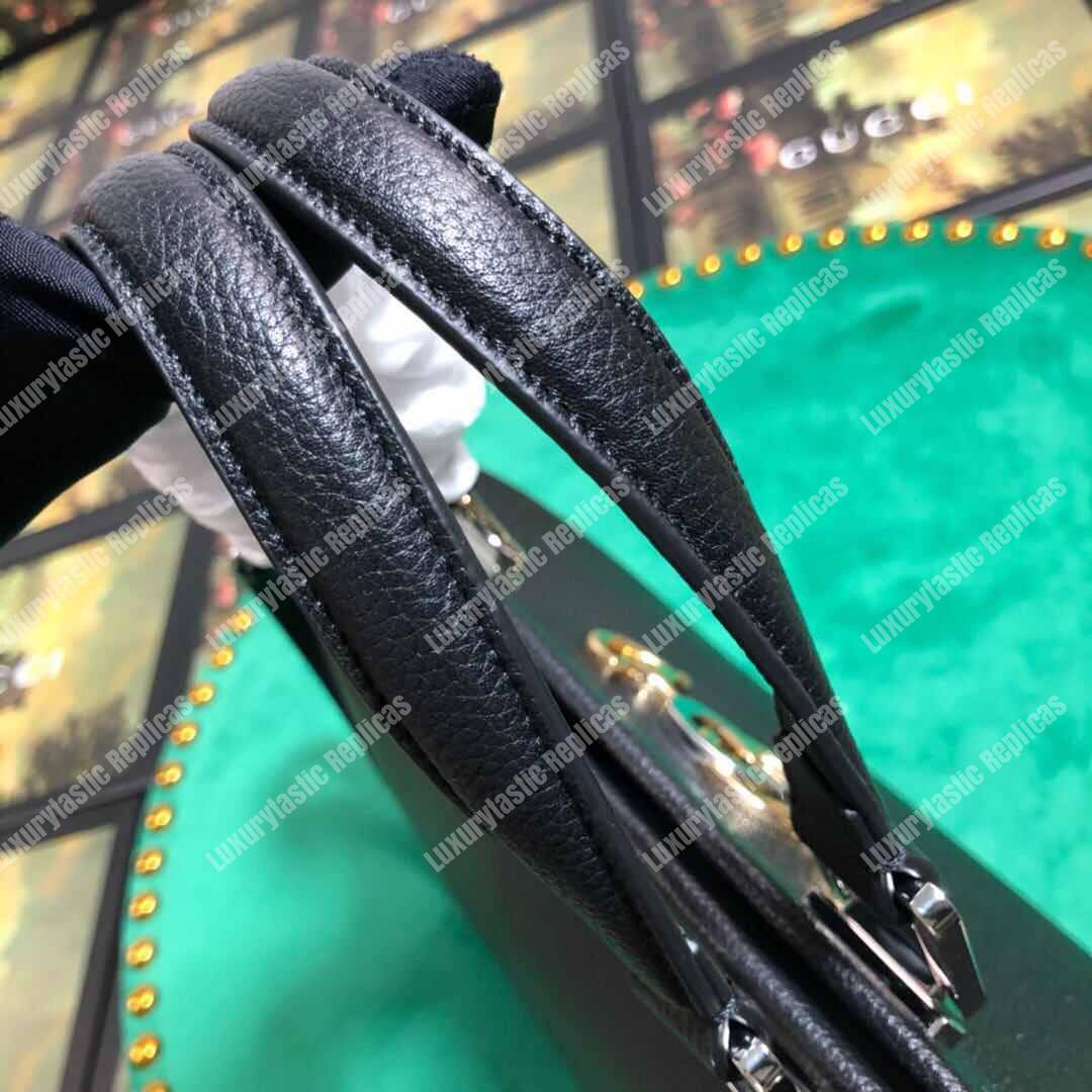 G*u*i zumi grainy leather medium top handle bag black