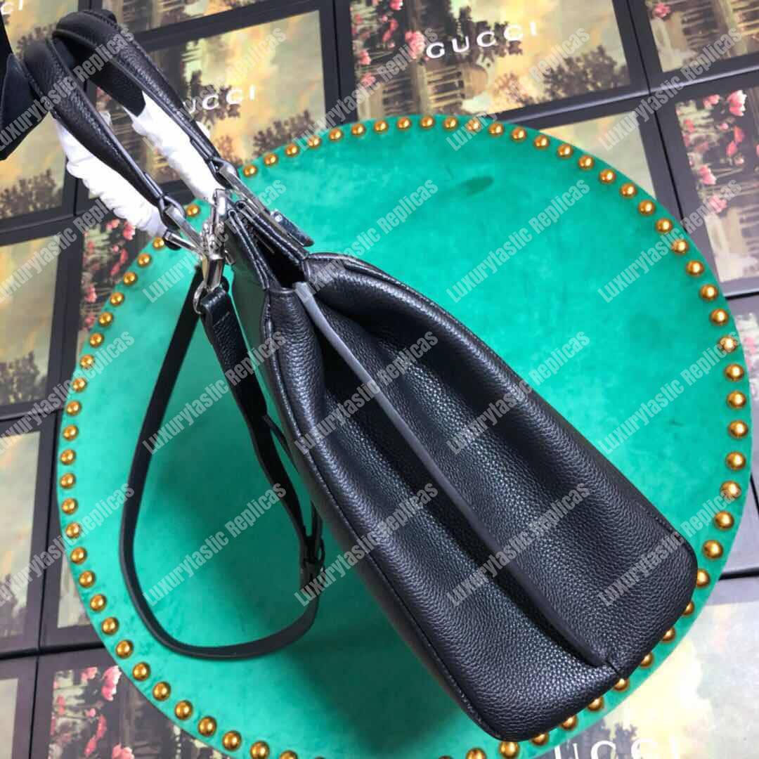 G*u*i zumi grainy leather medium top handle bag black