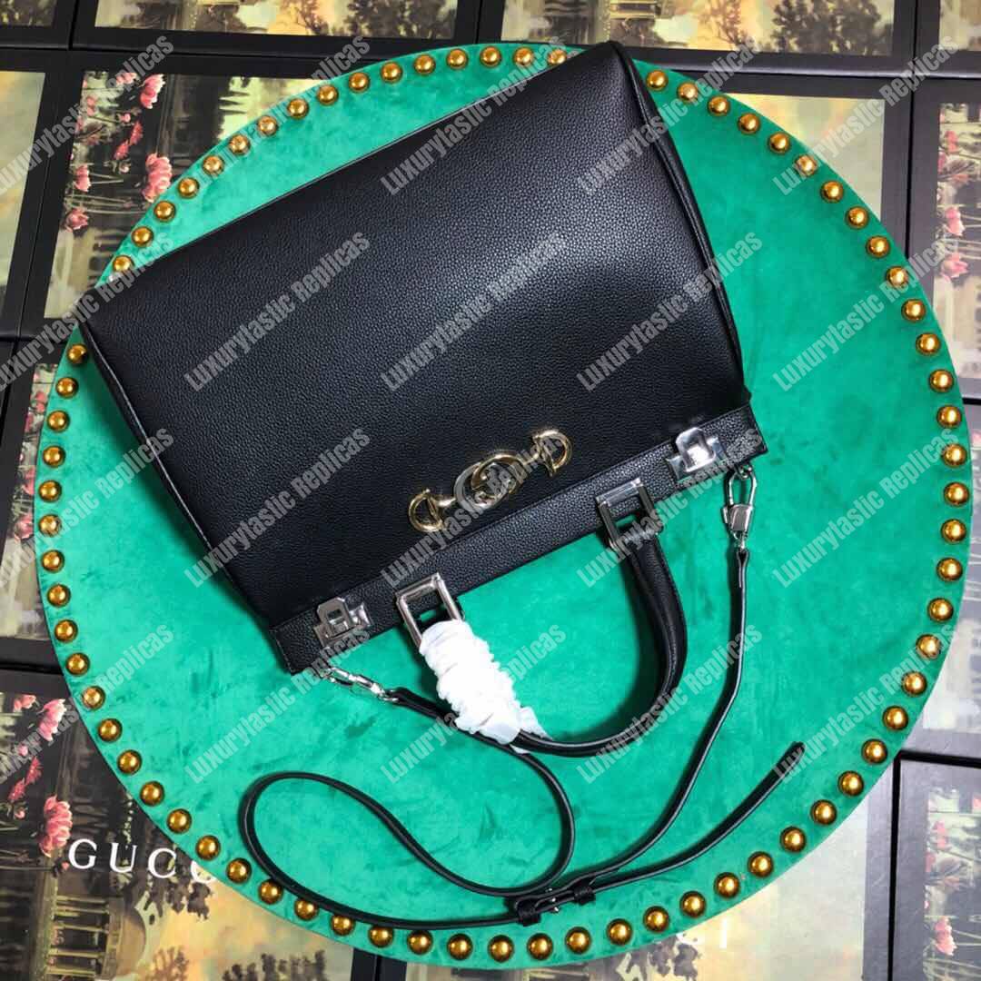 G*u*i zumi grainy leather medium top handle bag black