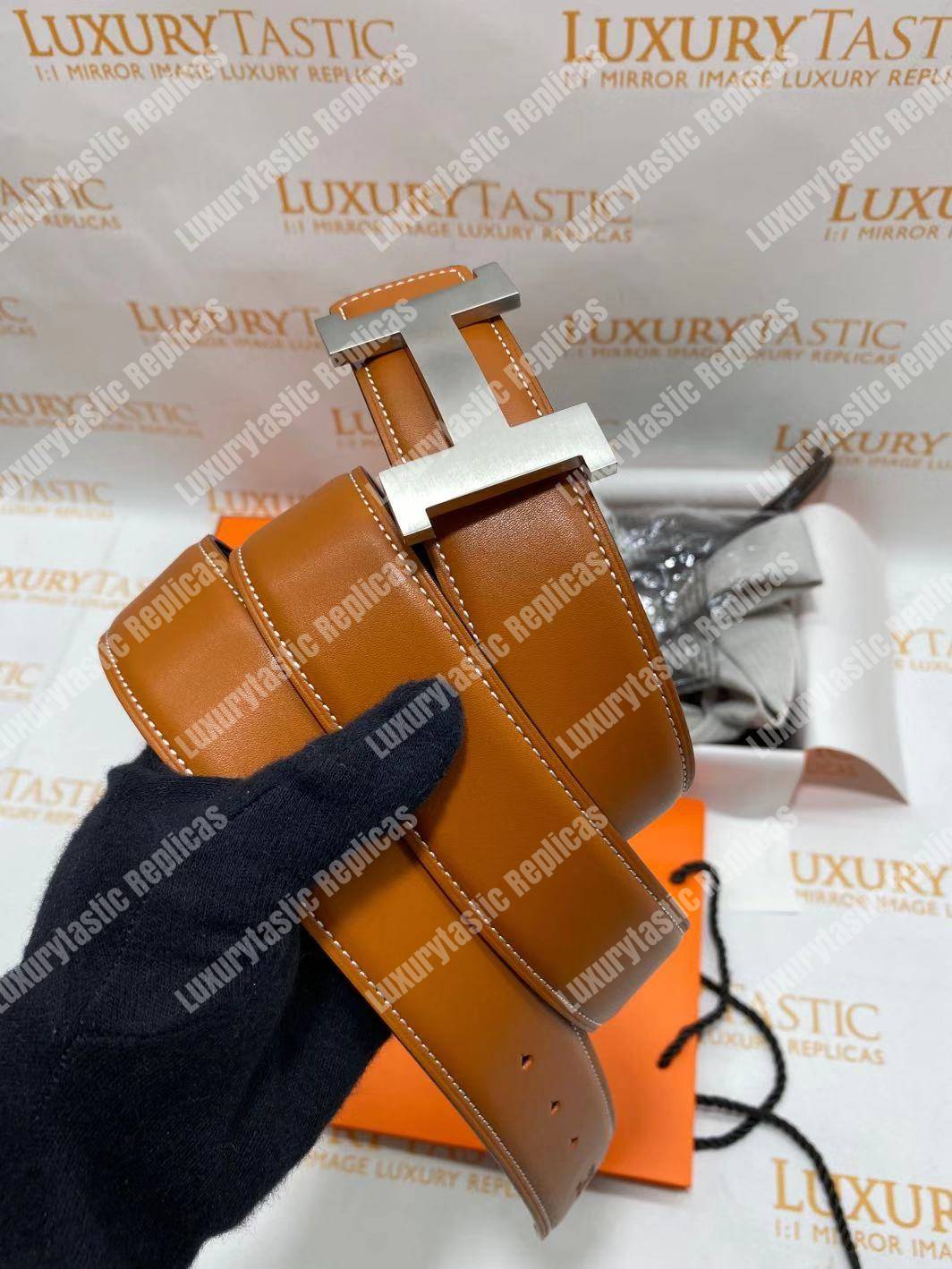 H**mes h belt buckle reversible leather strap brown