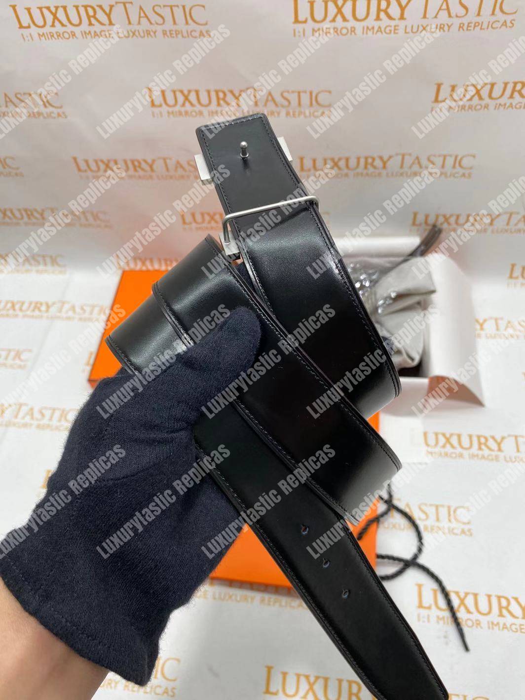 H**mes h belt buckle reversible leather strap brown