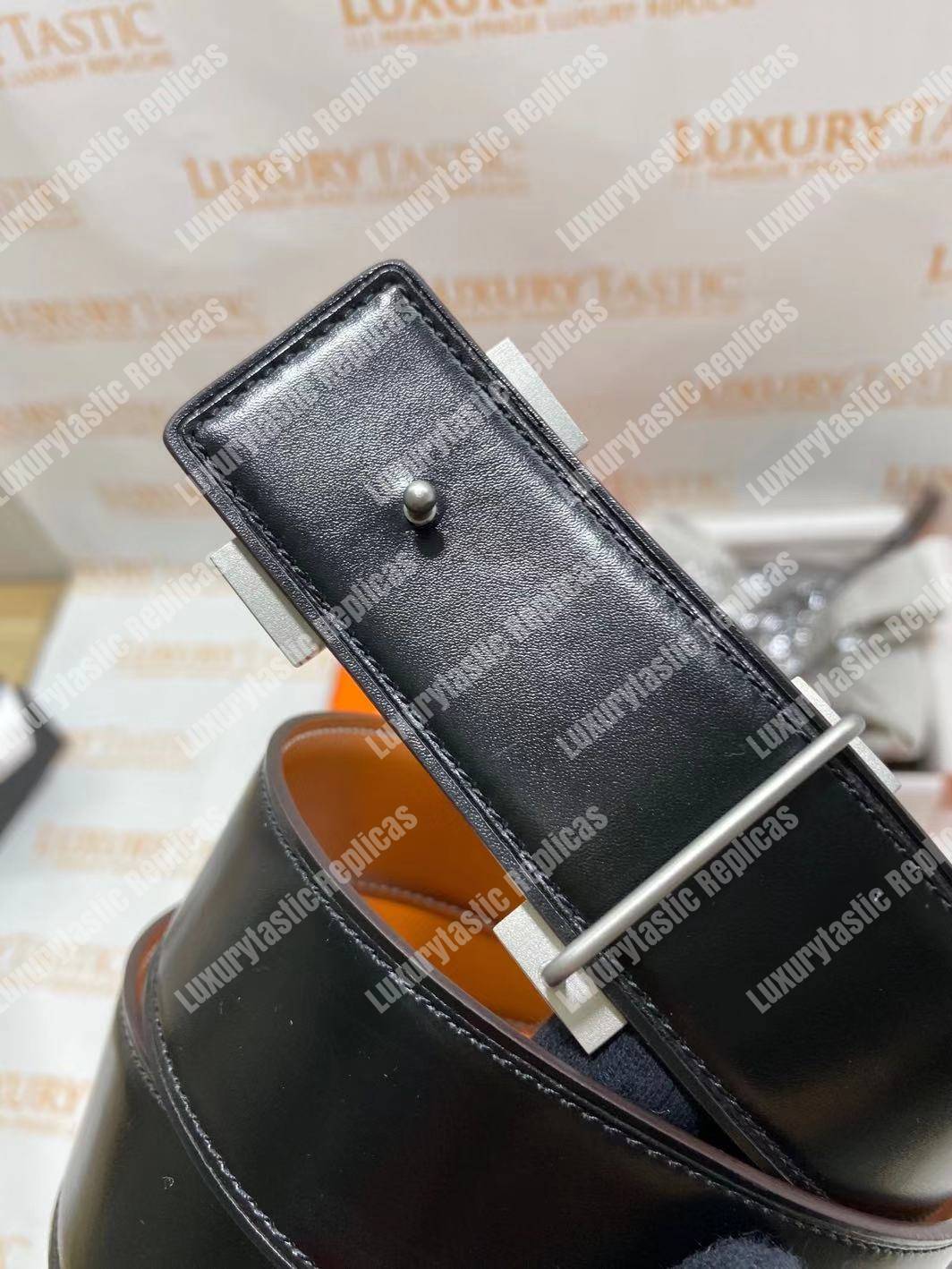 H**mes h belt buckle reversible leather strap brown