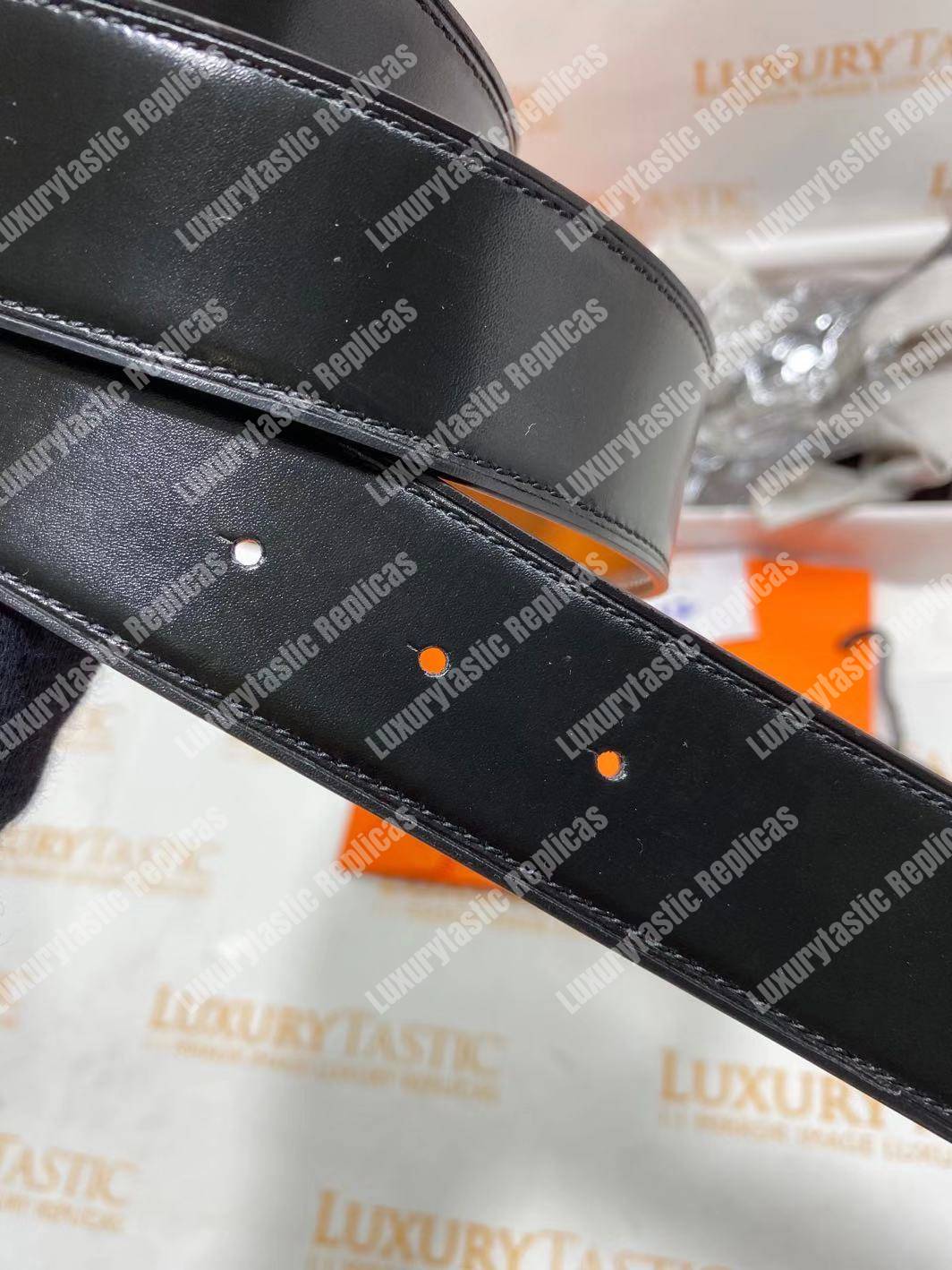 H**mes h belt buckle reversible leather strap brown