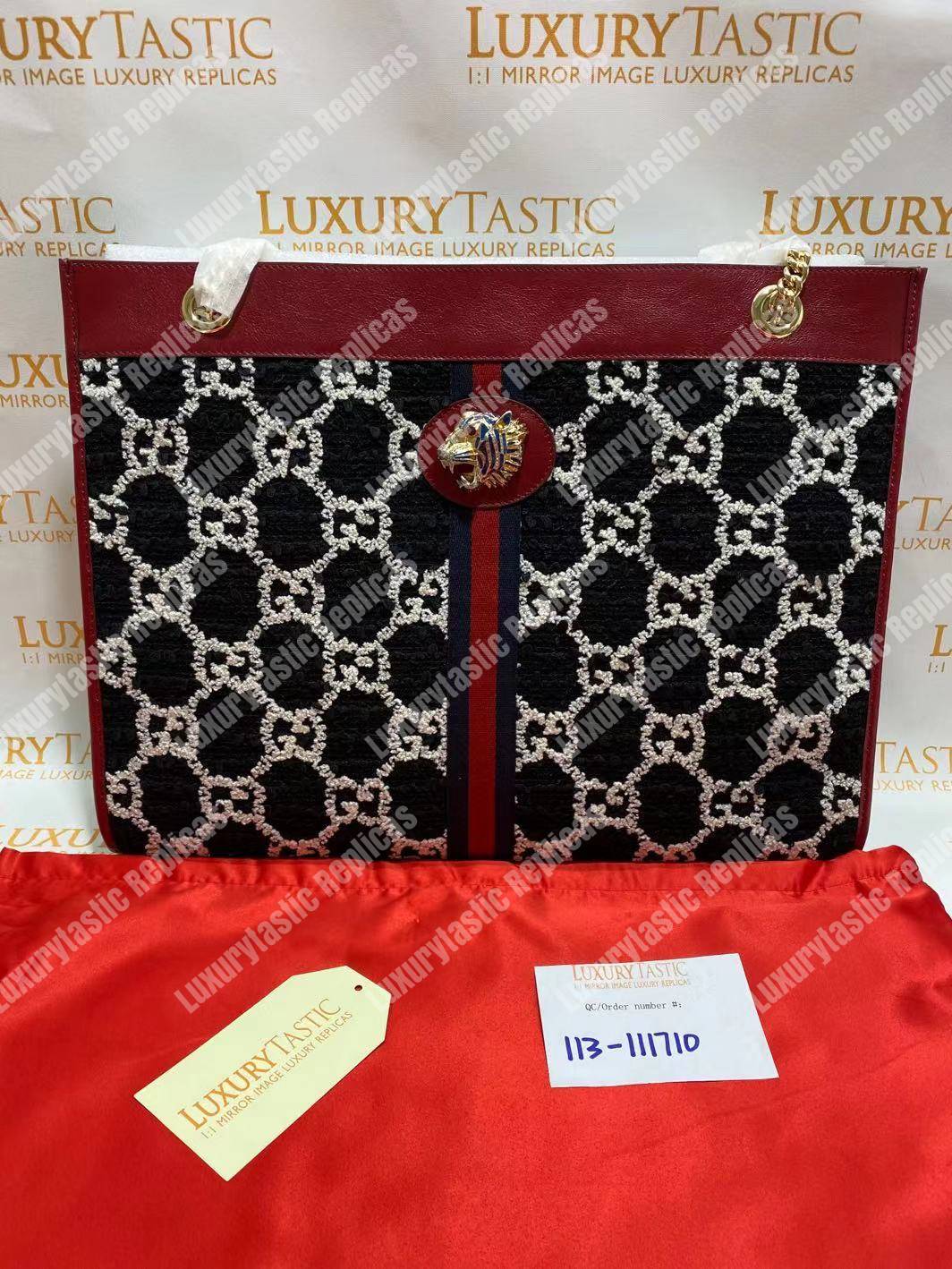 G*u*i rajah gg tweed large tote black & white