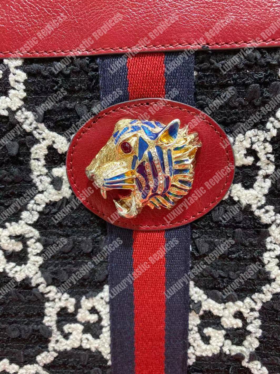 G*u*i rajah gg tweed large tote black & white