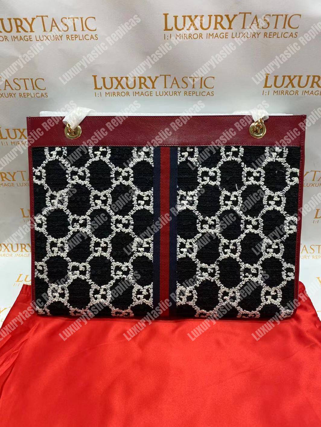 G*u*i rajah gg tweed large tote black & white