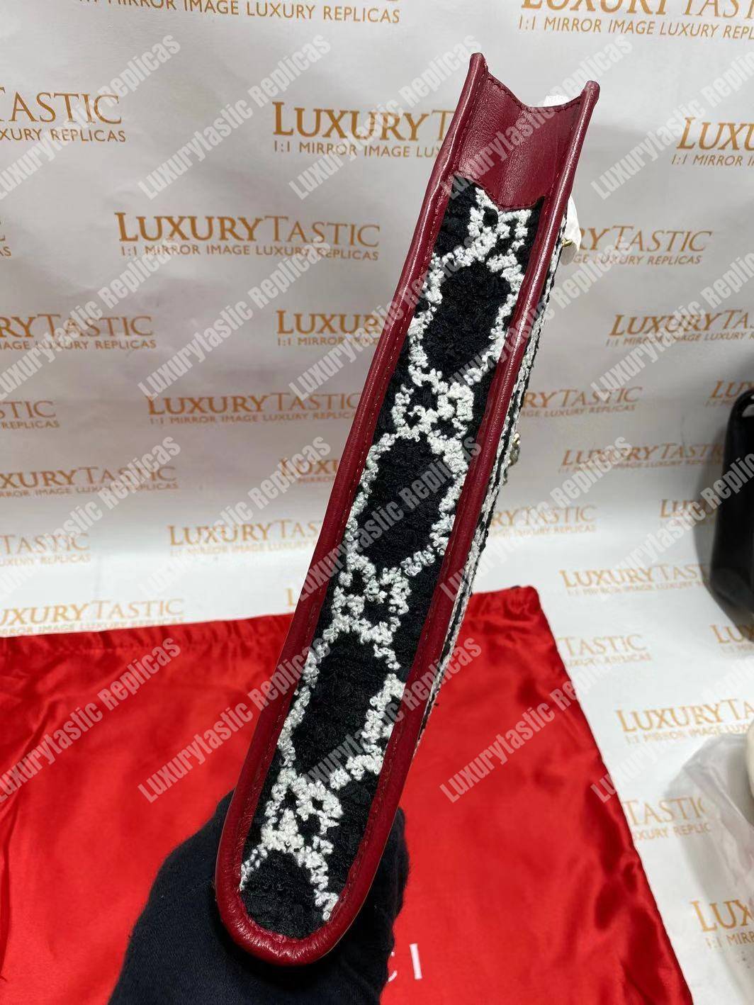 G*u*i rajah gg tweed large tote black & white