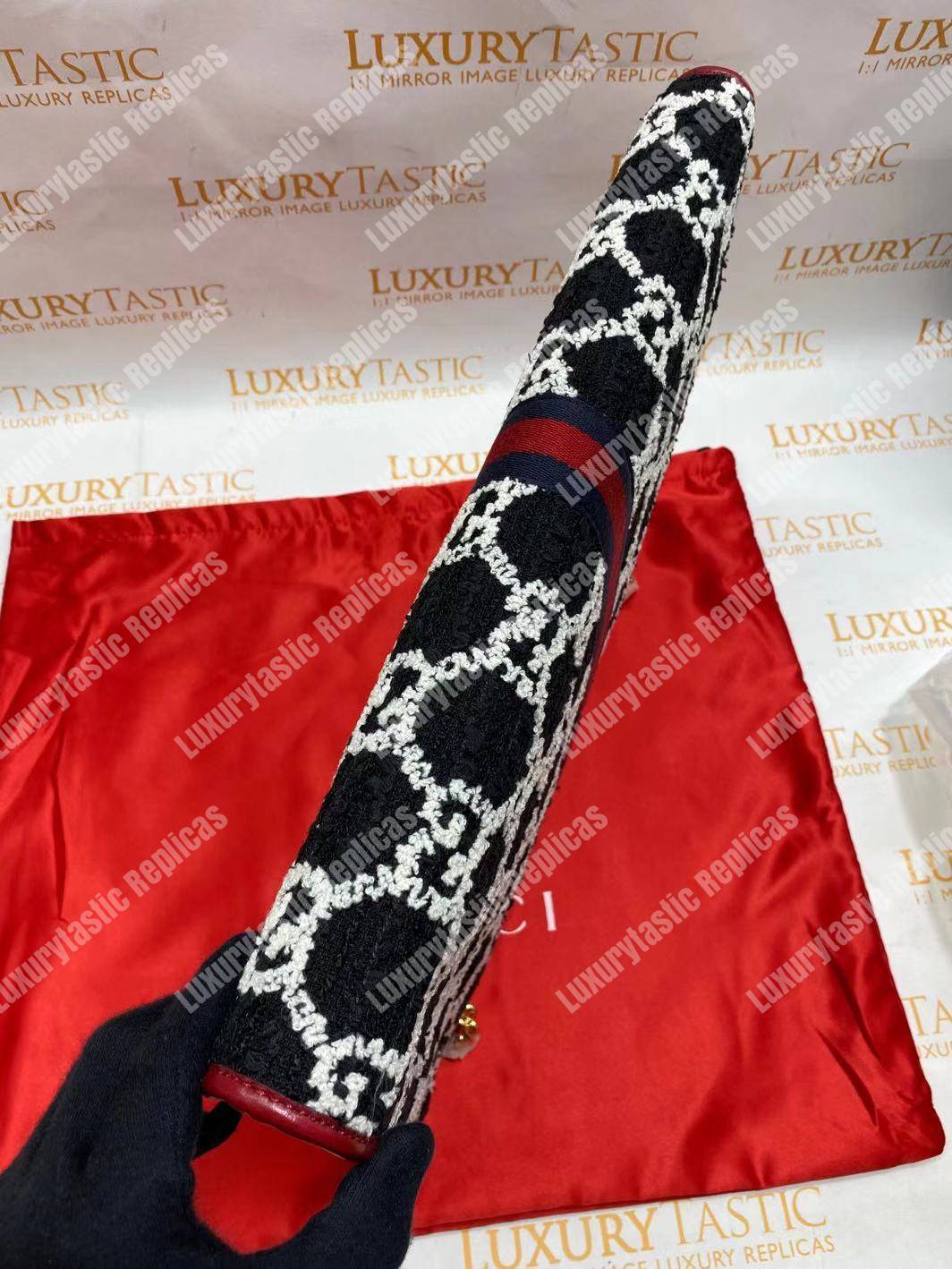 G*u*i rajah gg tweed large tote black & white