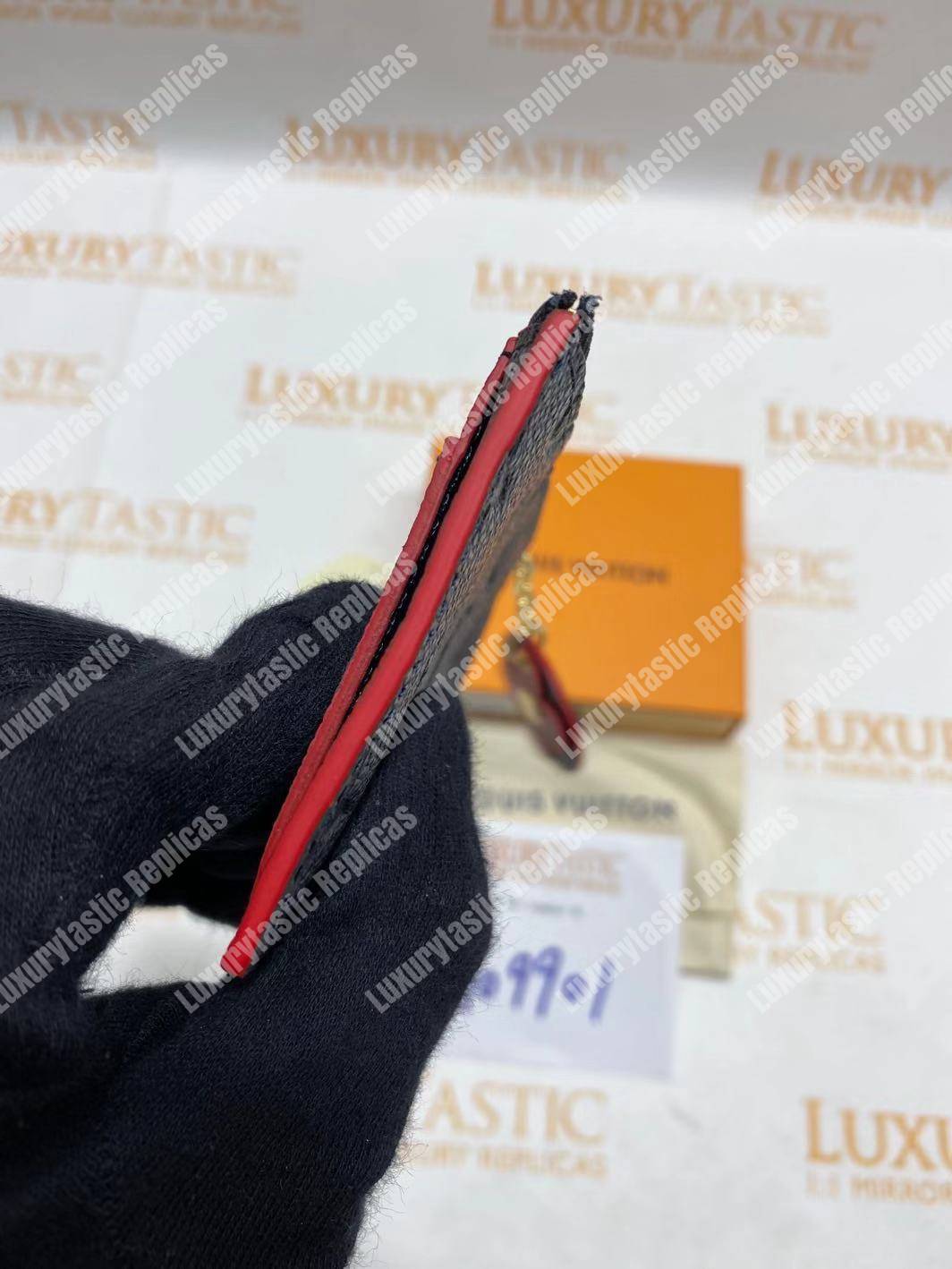 LV Zipped Card Holder Monogram Navy Red