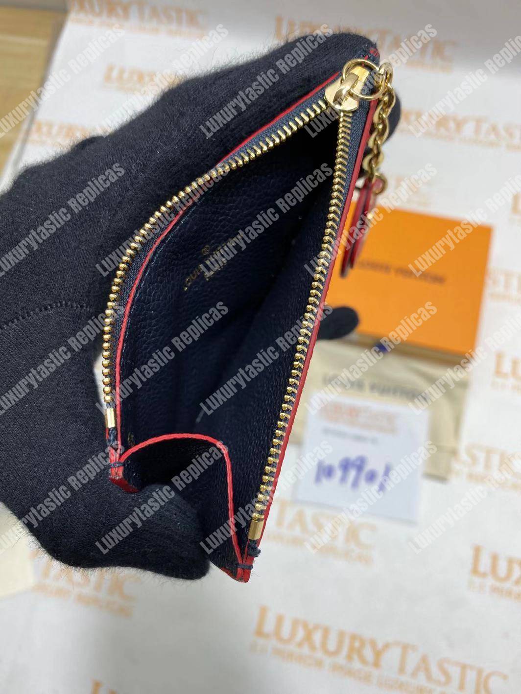 LV Zipped Card Holder Monogram Navy Red