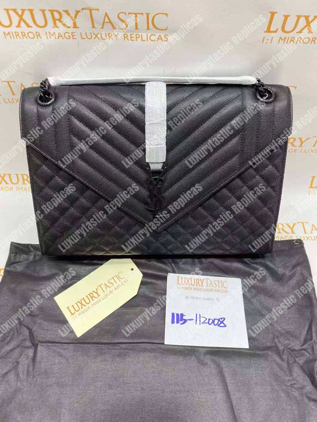 Saint Laurent Envelope Medium Bag Mix Matelassé Grain De Poudre Embossed leather Black Black-Toned