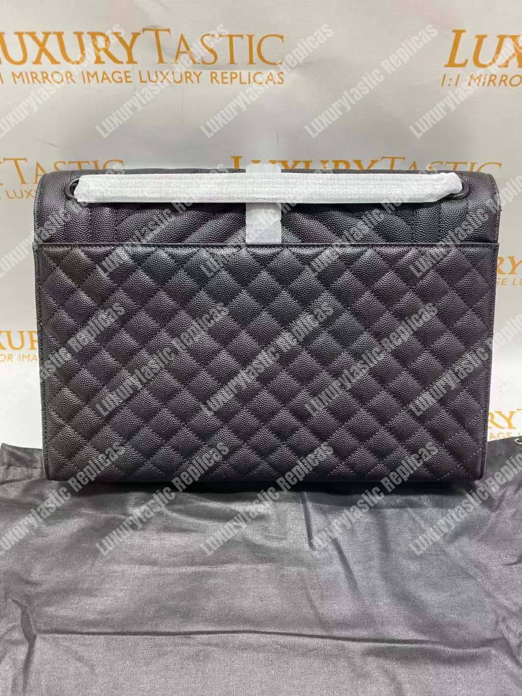Saint Laurent Envelope Medium Bag Mix Matelassé Grain De Poudre Embossed leather Black Black-Toned