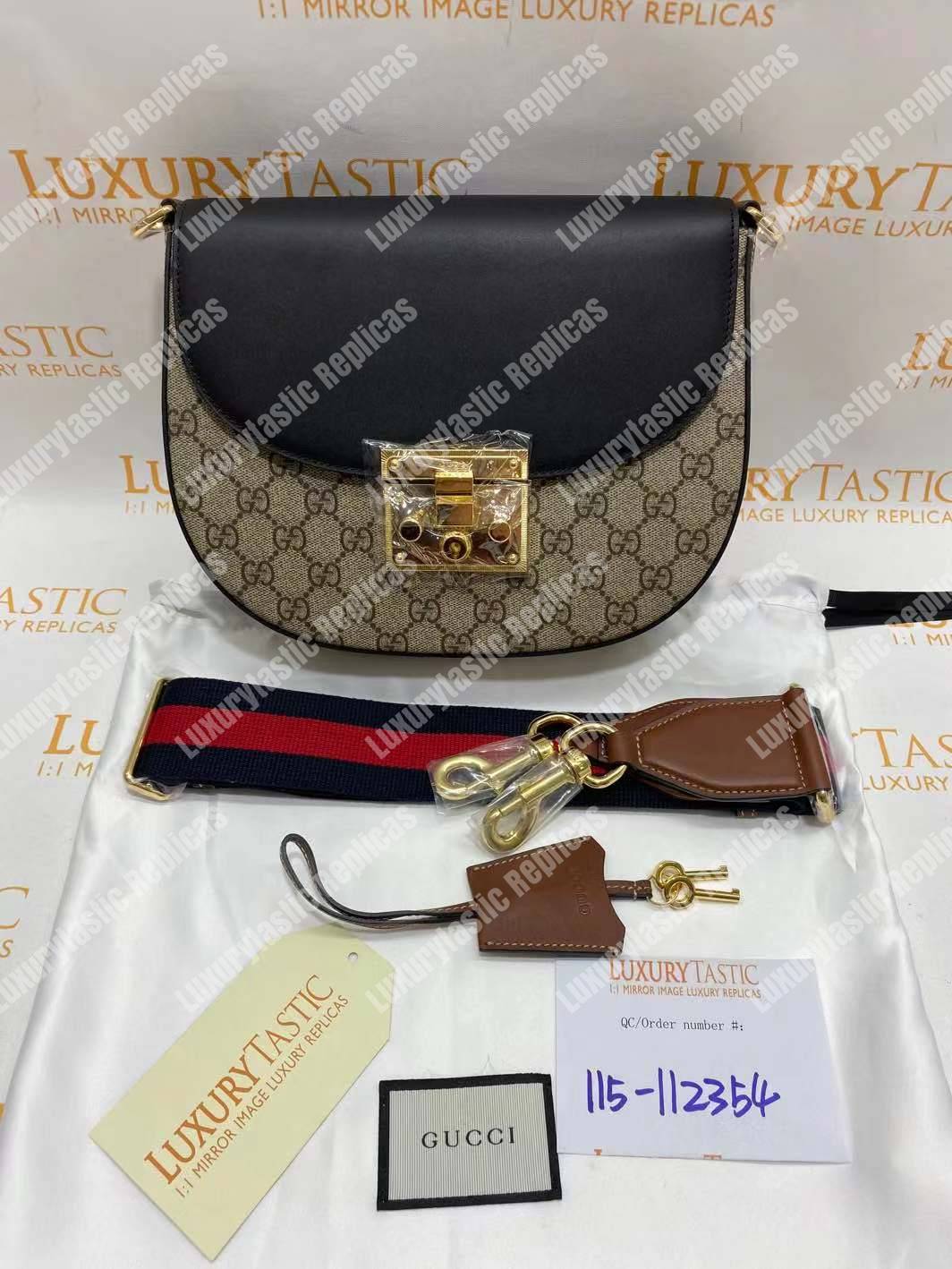 G*u*i padlock medium gg shoulder bag beige/ebony black