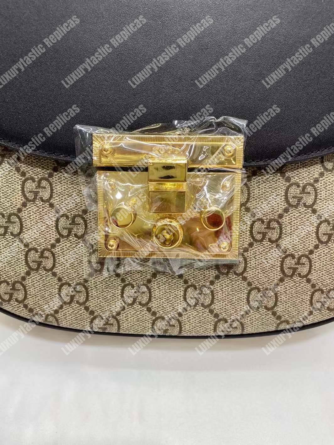 G*u*i padlock medium gg shoulder bag beige/ebony black