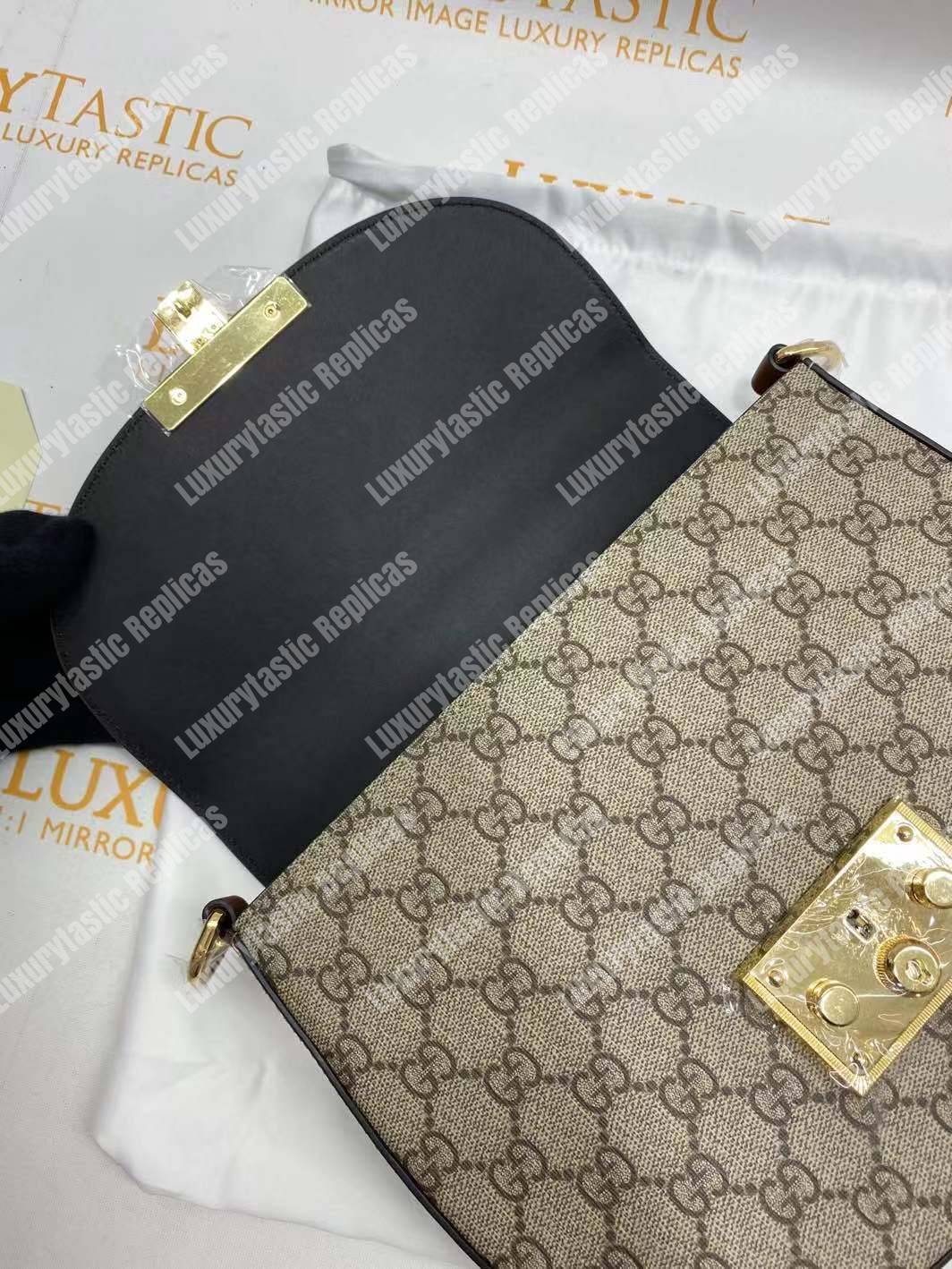 G*u*i padlock medium gg shoulder bag beige/ebony black