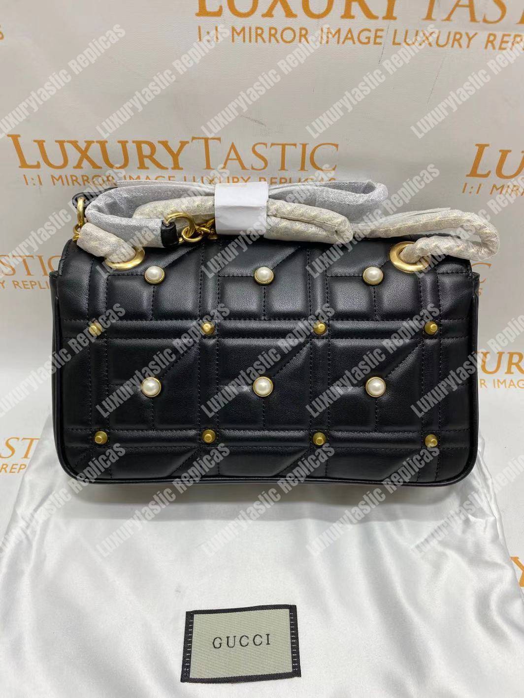 G*u*i gg marmont small matelassé shoulder bag with pearls black