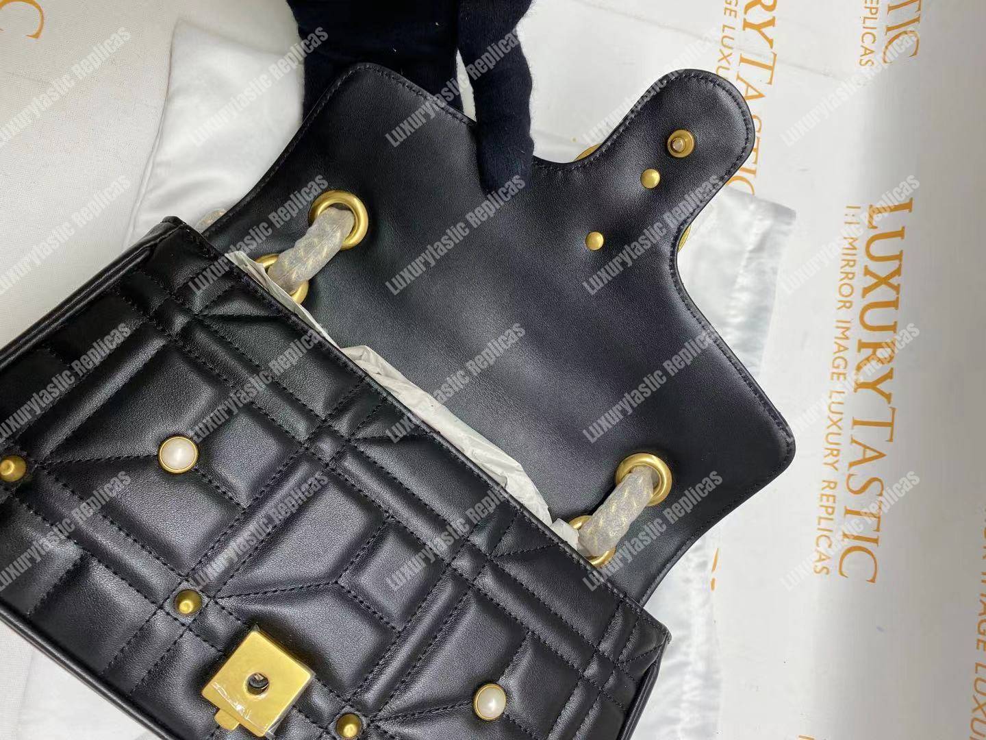 G*u*i gg marmont small matelassé shoulder bag with pearls black