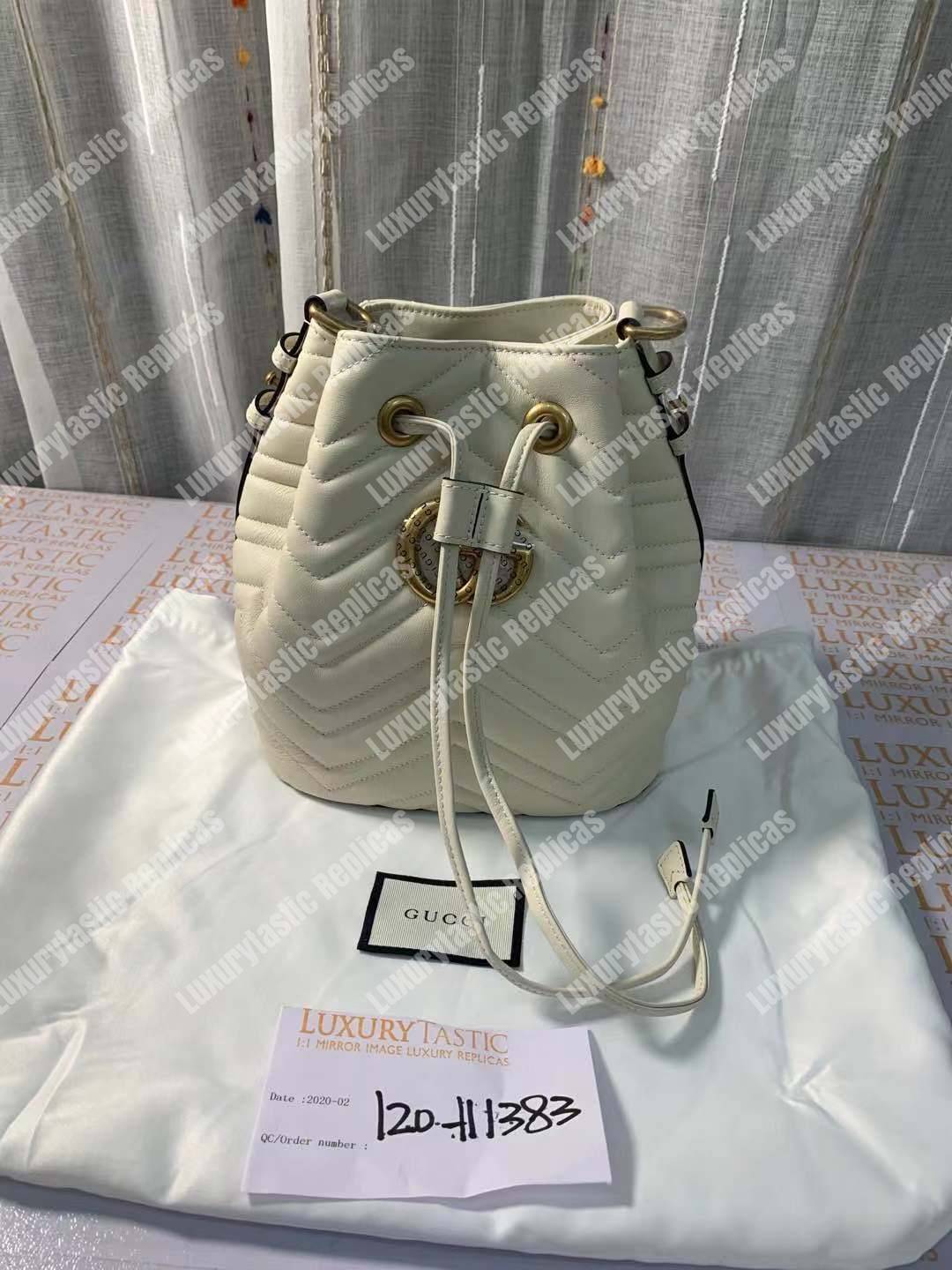 G*u*i gg marmont chevron leather bucket bag white