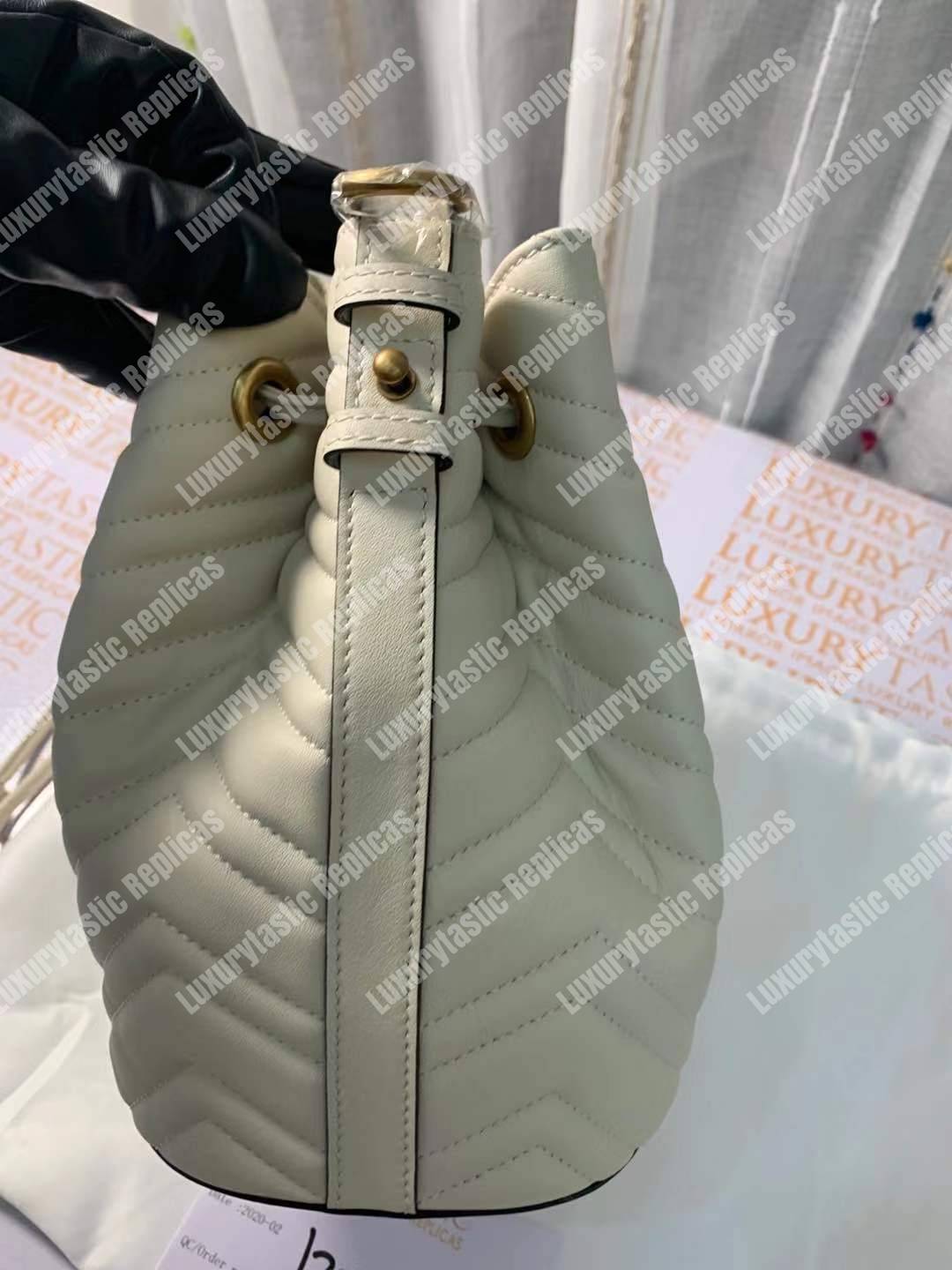 G*u*i gg marmont chevron leather bucket bag white