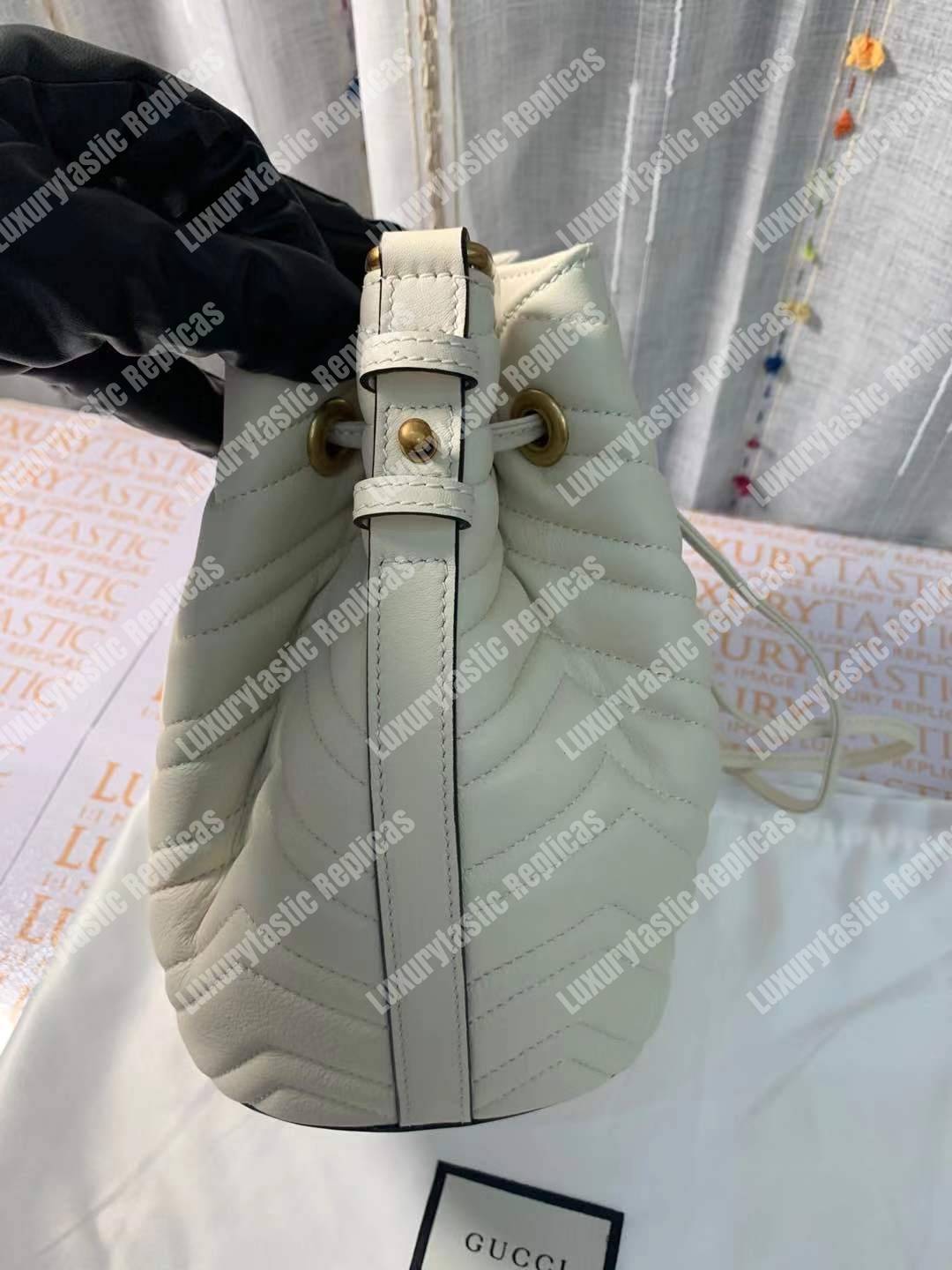 G*u*i gg marmont chevron leather bucket bag white