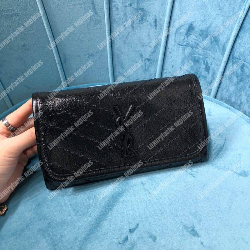Saint Laurent Niki Large Wallet In Crinkled Vintage Leather Black