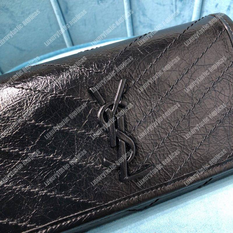 Saint Laurent Niki Large Wallet In Crinkled Vintage Leather Black