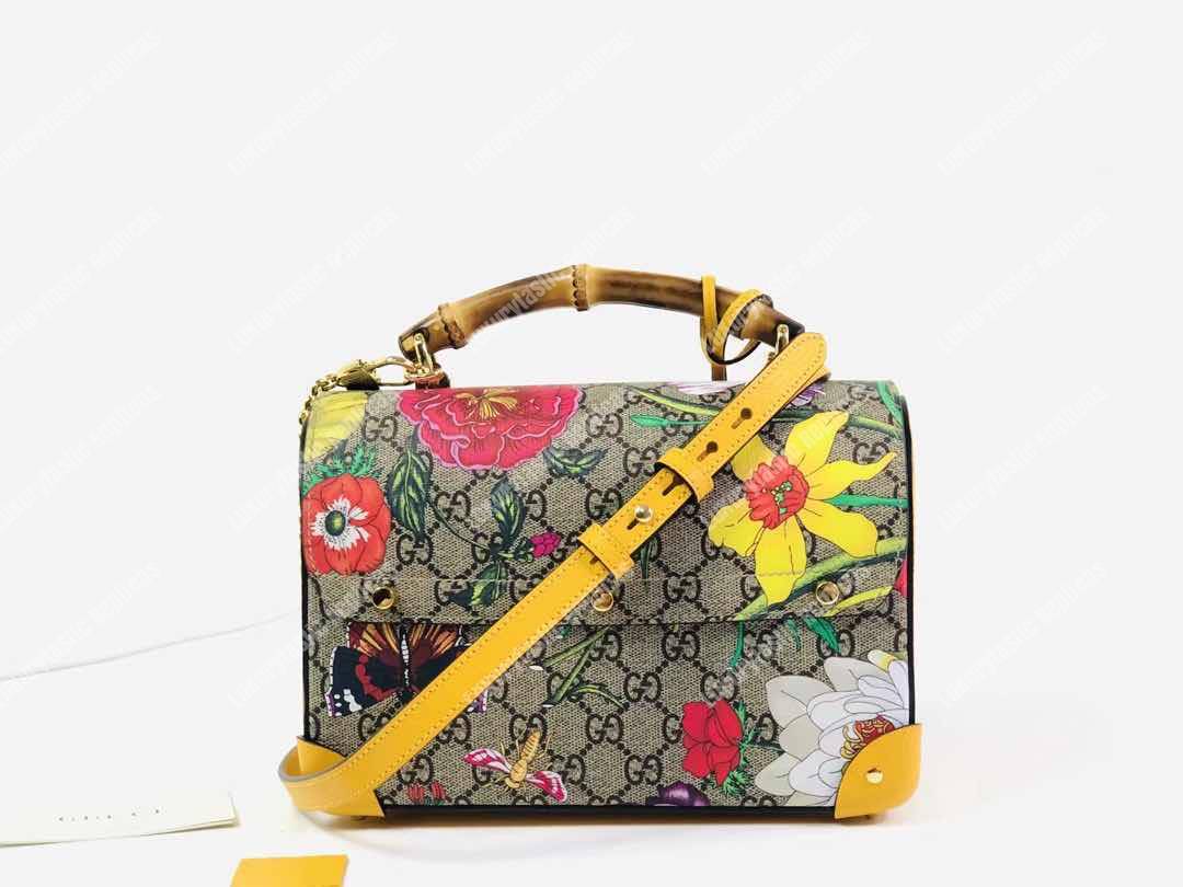 G*u*i padlock gg flora small bamboo shoulder bag