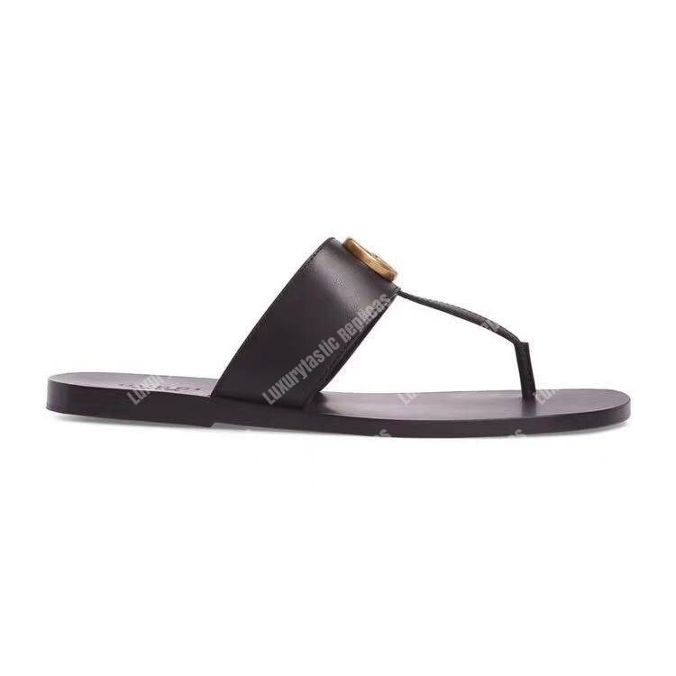 G*u*i leather thong sandal with double g black