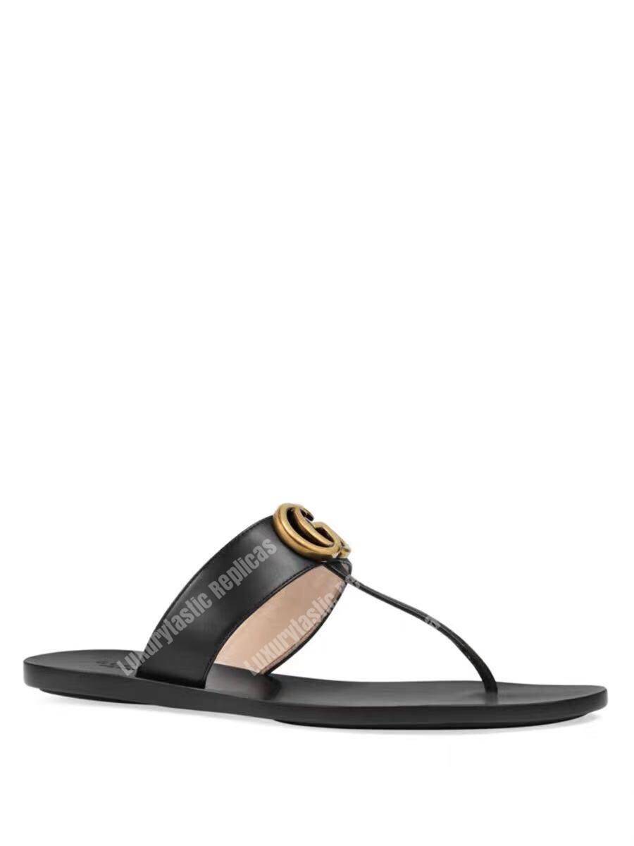 G*u*i leather thong sandal with double g black