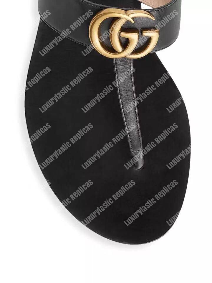 G*u*i leather thong sandal with double g black