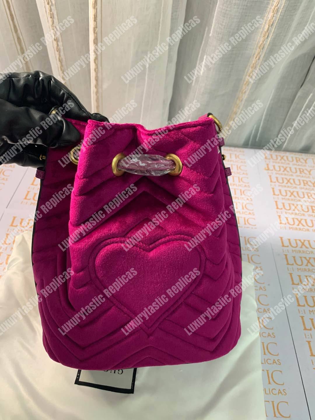 G*u*i gg marmont velvet bucket bag fuchsia