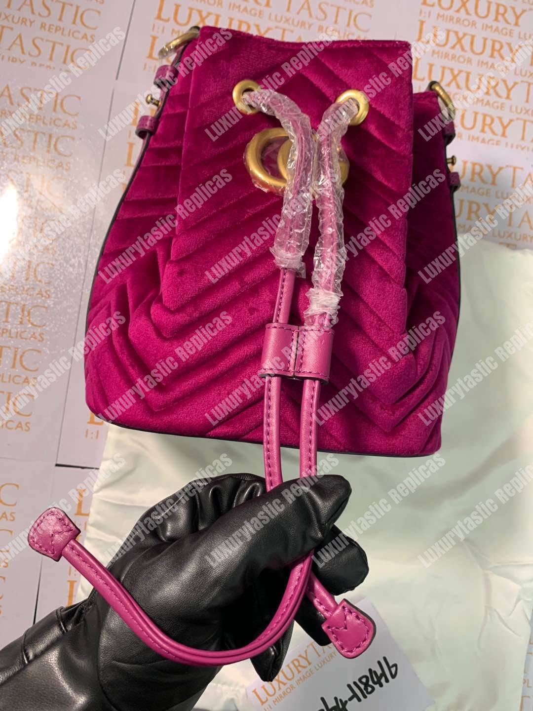 G*u*i gg marmont velvet bucket bag fuchsia