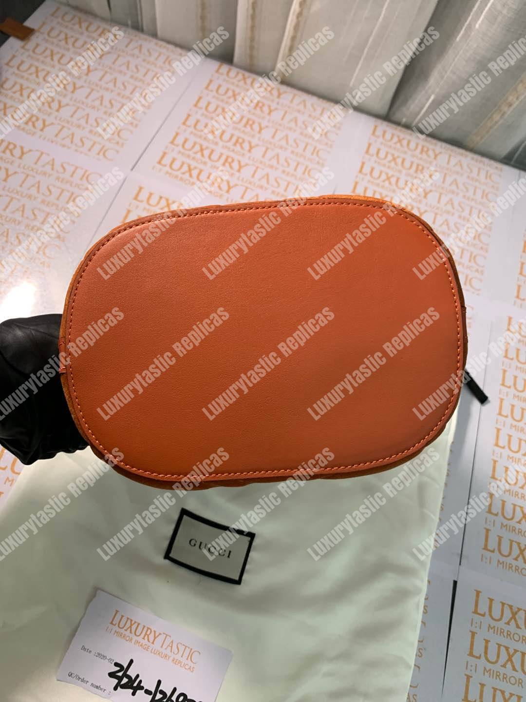 G*u*i gg marmont velvet bucket bag camel