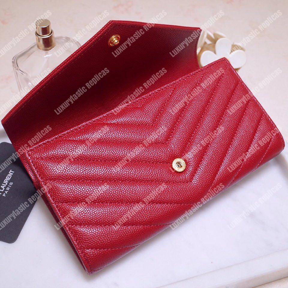 Saint Laurent Monogram Large Flap Wallet In Grain De Poudre Embossed Leather Eros Red