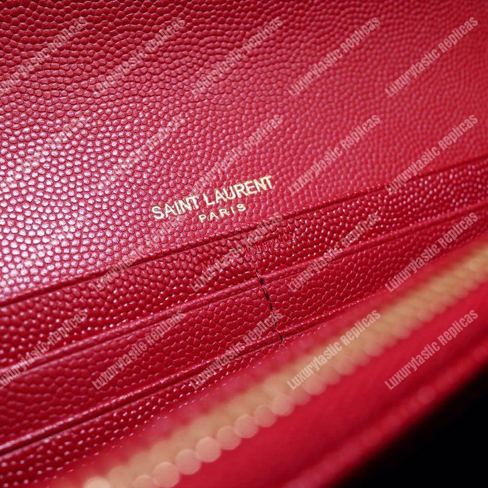 Saint Laurent Monogram Large Flap Wallet In Grain De Poudre Embossed Leather Eros Red