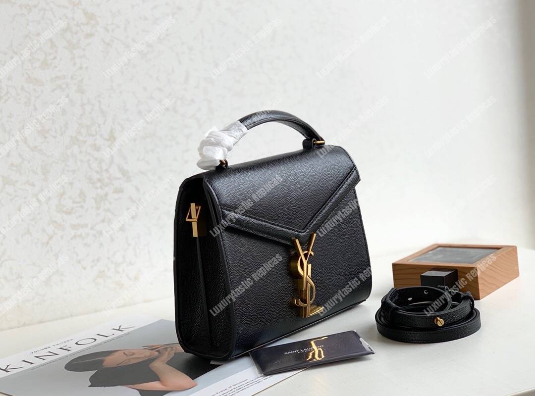 Saint Laurent Cassandra Mini Top Handle Bag In Grain De Poudre Embossed Leather Black